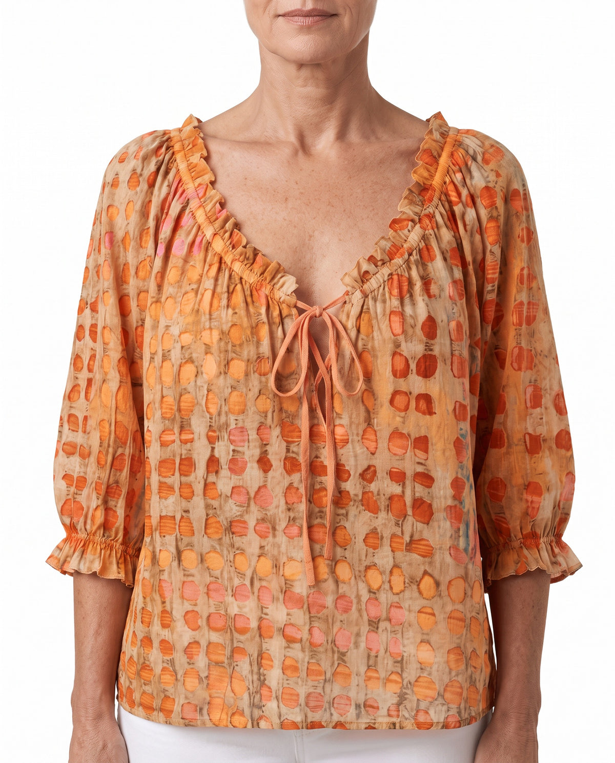 Selma Women's Lace-Up V-Neck Blouse hero image
