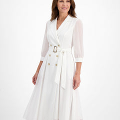Rhea Women's Double-Breasted Puff-Sleeve Midi Dress hero