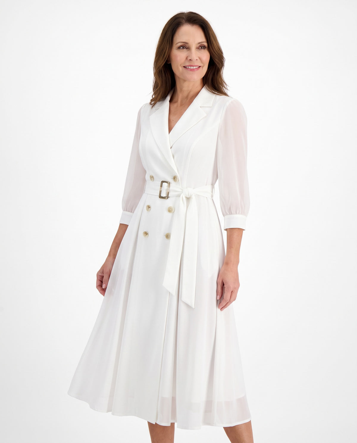 Rhea Women's Double-Breasted Puff-Sleeve Midi Dress hero