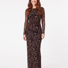 Greta Women's Leopard Print Fitted Maxi Dress