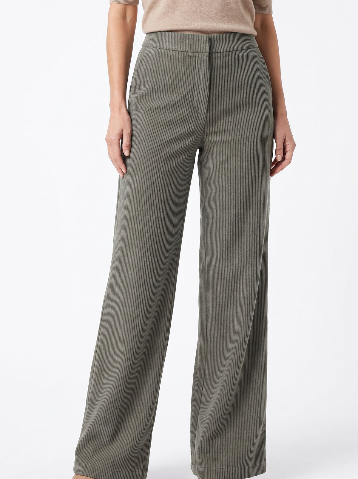 Katharine Women's High-Waist Wide-Leg Ribbed Trousers