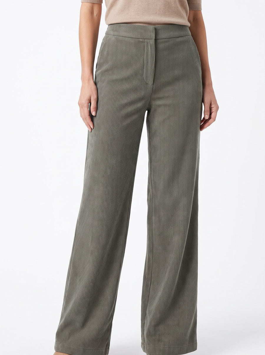 Katharine Women's High-Waist Wide-Leg Ribbed Trousers