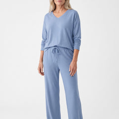Lorraine Women's V-Neck Wide-Leg Lounge Set, light blue, worn by a model