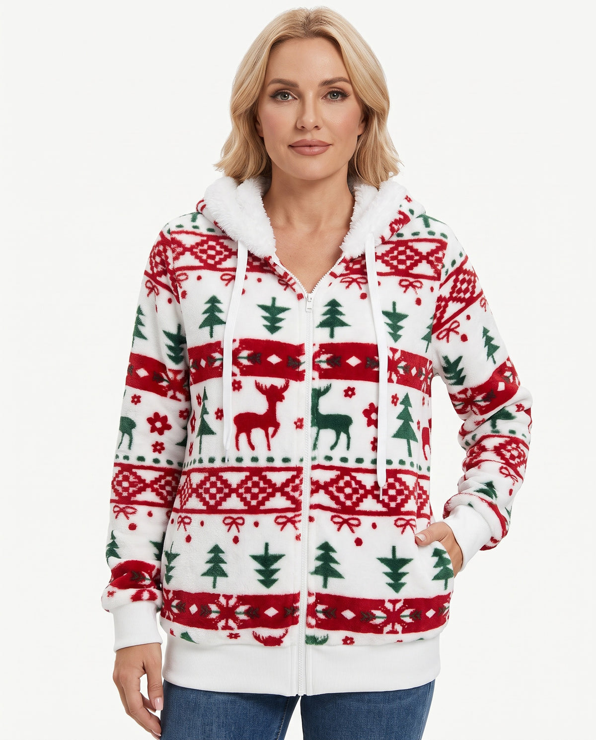 Constance Women's Hooded Zip-Front Holiday Cardigan hero image