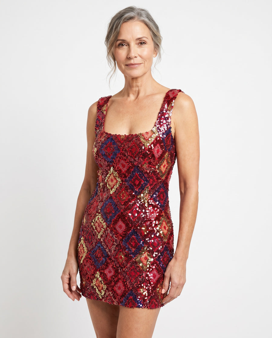 Ophelia | Women's Sequin Square-Neck Mini Dress