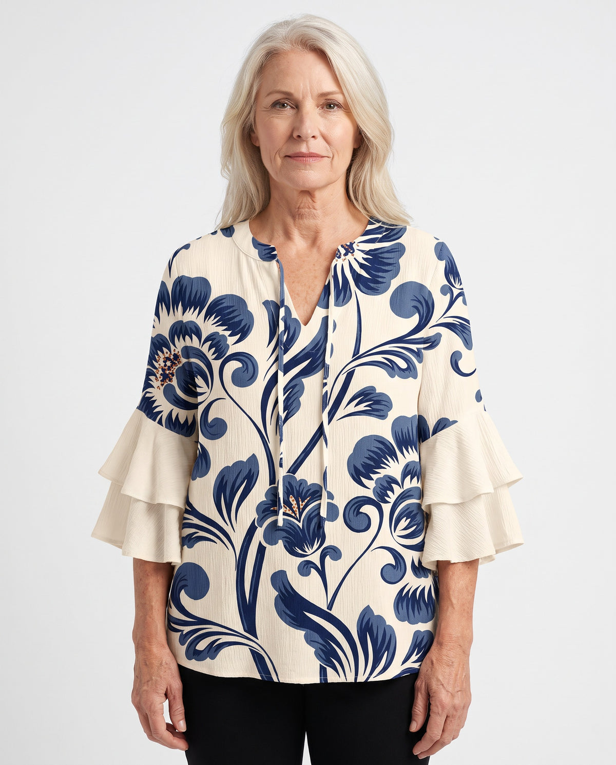 Pearl Women's Floral Tiered-Sleeve Blouse