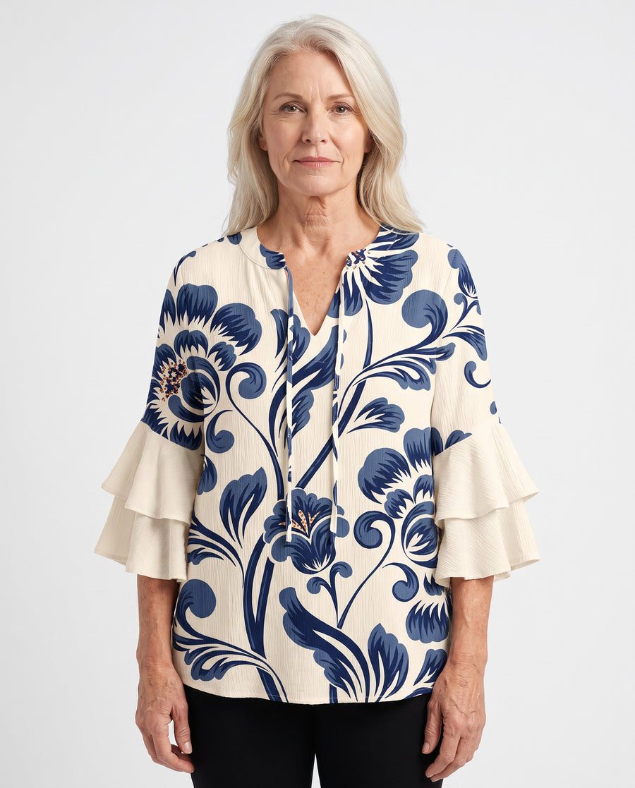 Pearl Women's Floral Tiered-Sleeve Blouse