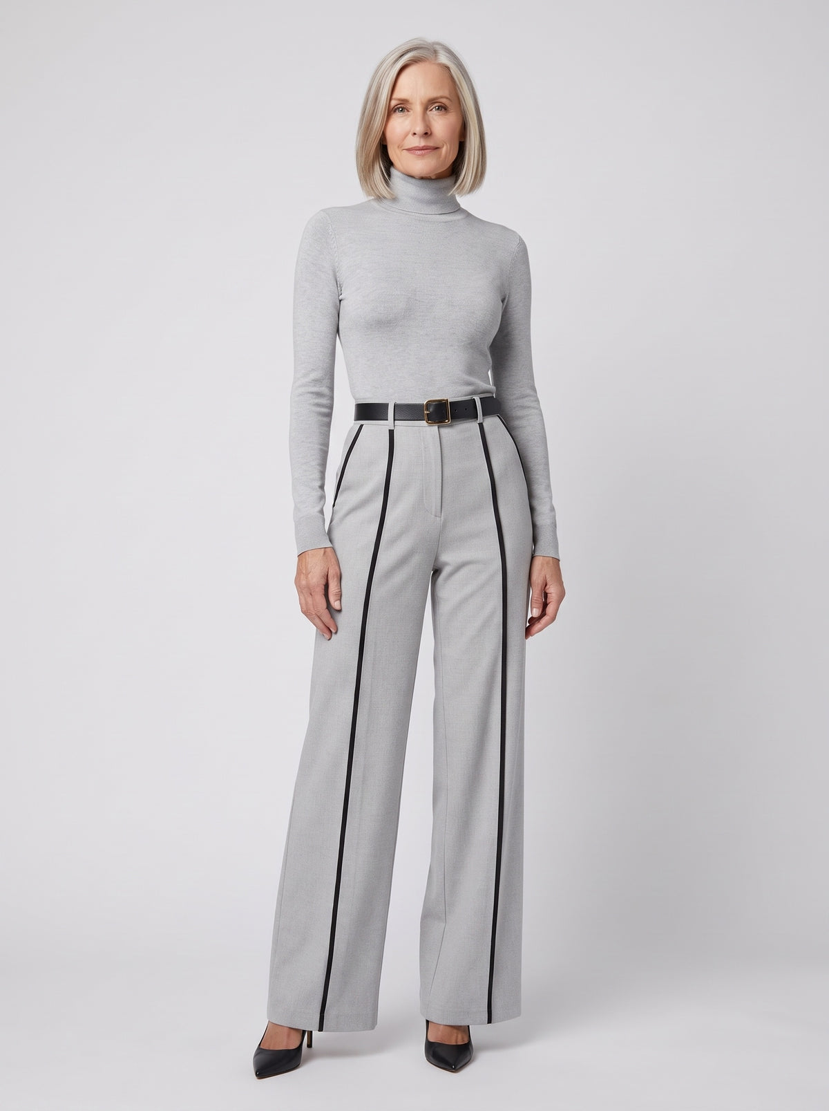 Cecile | Women's Belted Knit Jumpsuit with Contrast Piping