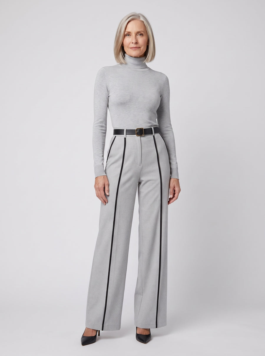 Cecile | Women's Belted Knit Jumpsuit with Contrast Piping