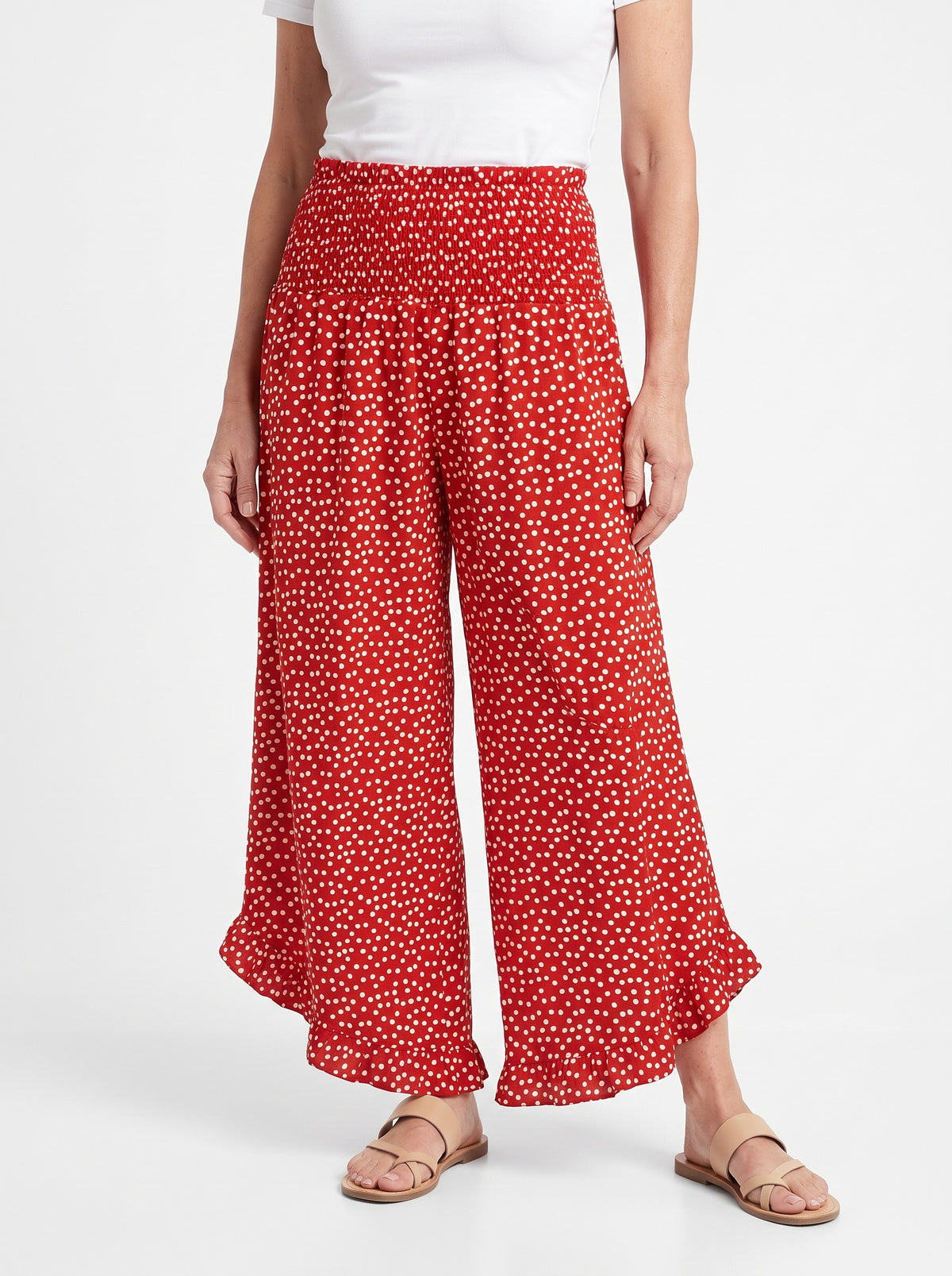 Meredith | Women's Floral Ruffle-Hem Wide Leg Trousers