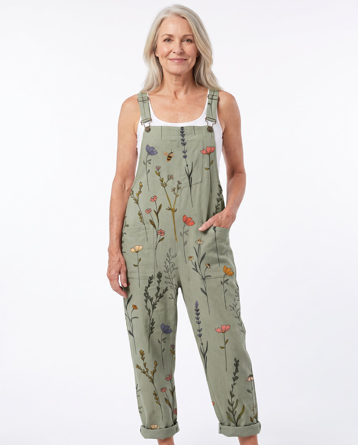 Clara Women's Printed Bib-Front Jumpsuit with Straps