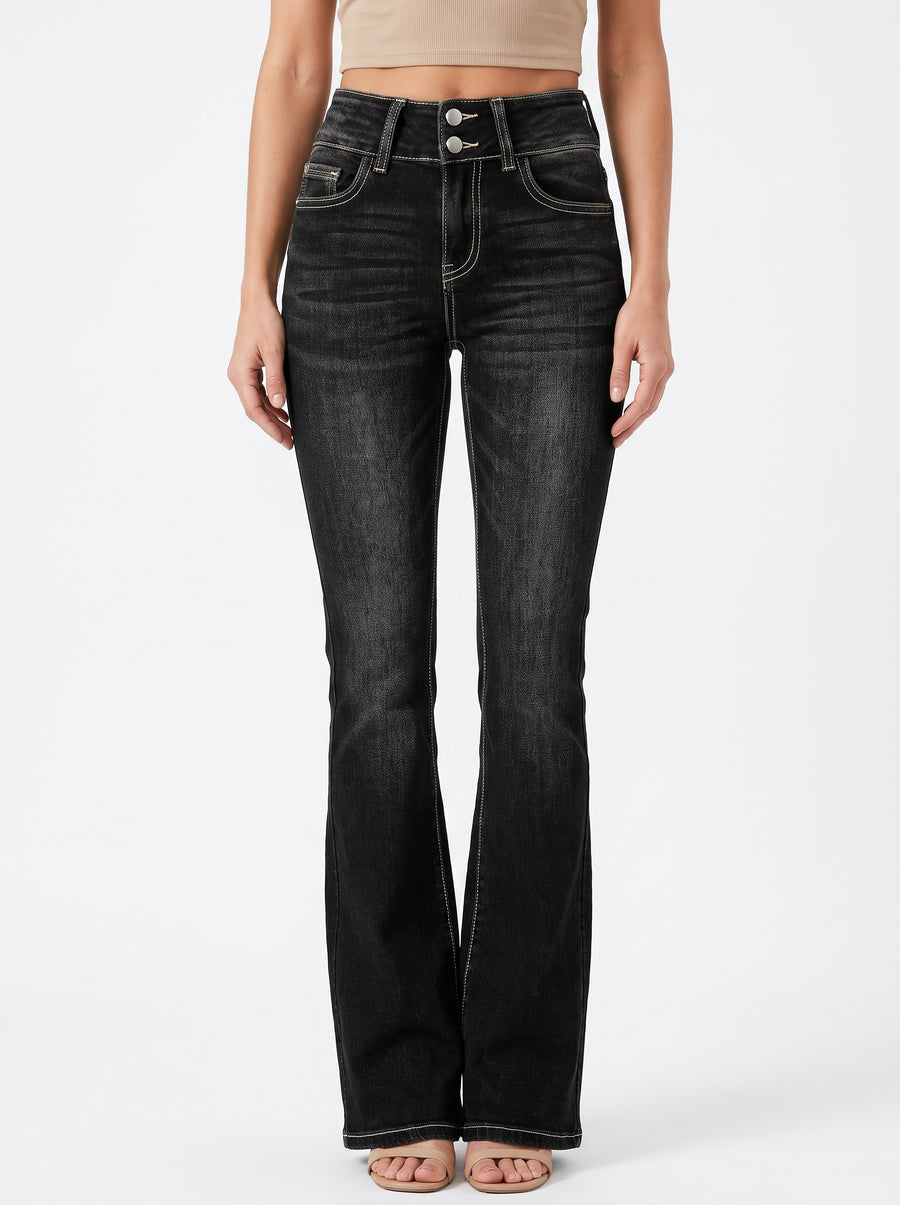 Veronica Women's High-Waisted Flare Jeans with Double-Button Waist