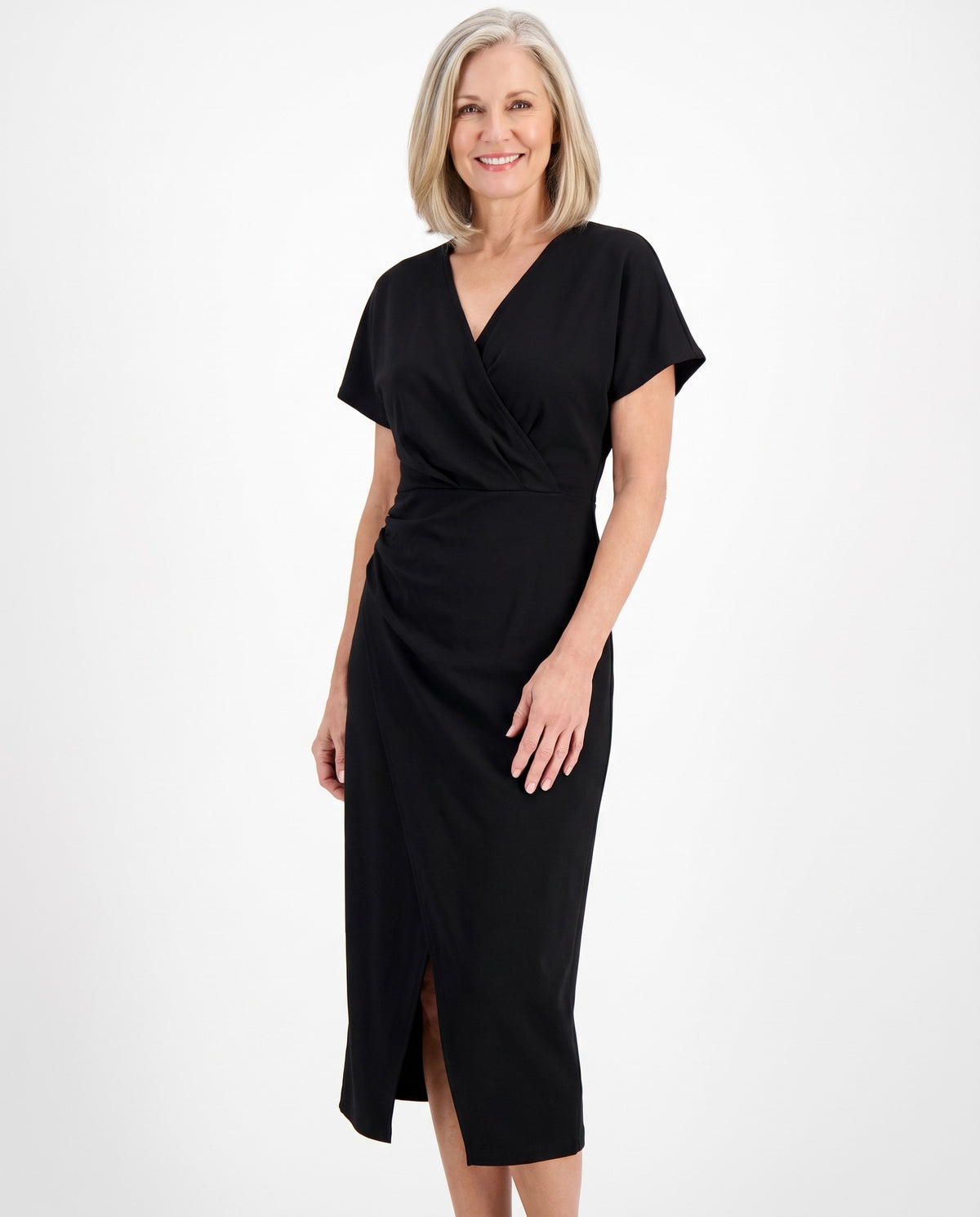 Carmen | Women's V-Neck Wrap Midi Dress with Front Split