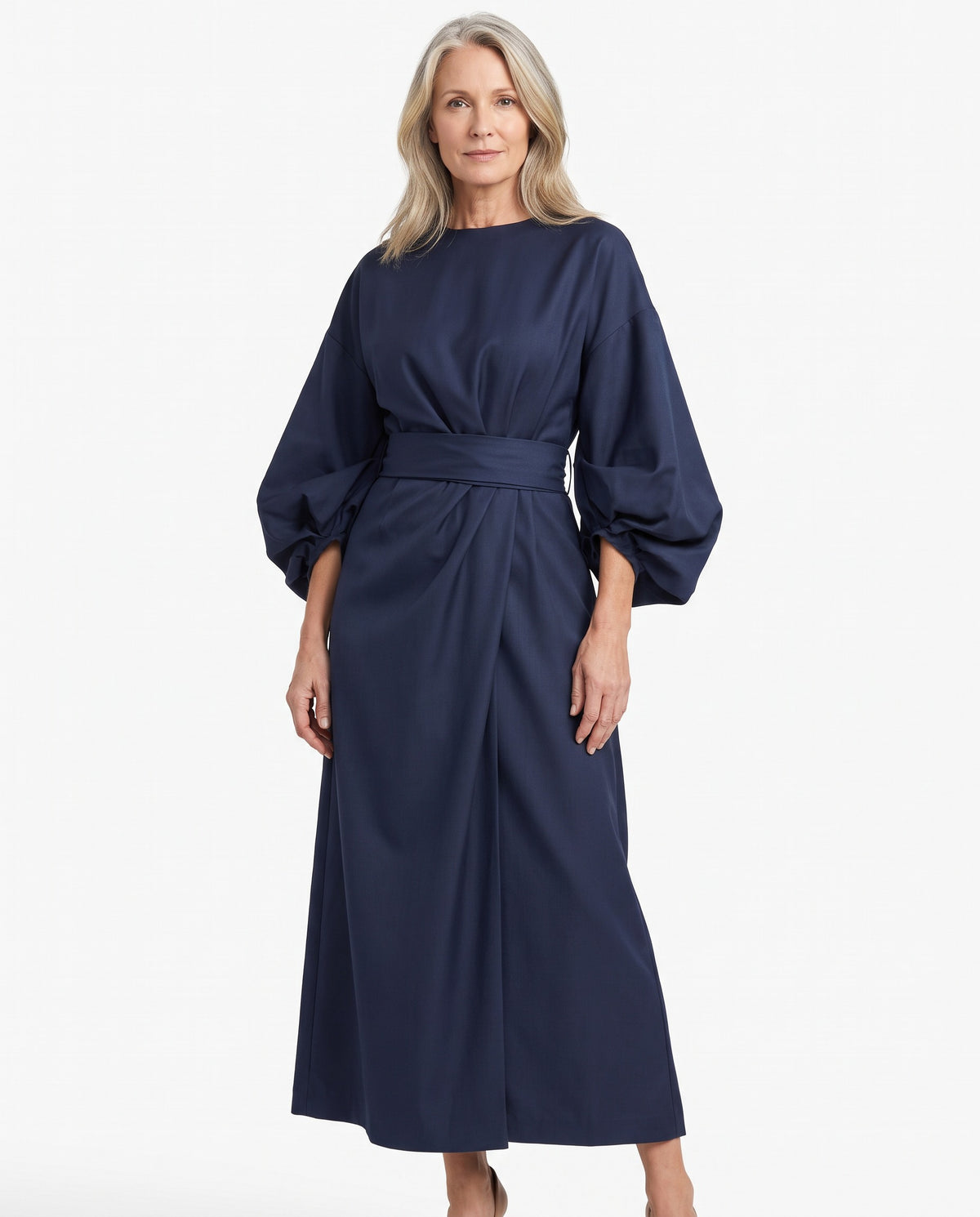 Rosemary Women's Belted Maxi Dress with Lantern Sleeves