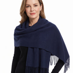 Eleanor Women's Fringed-Hem Wrap Scarf worn by model