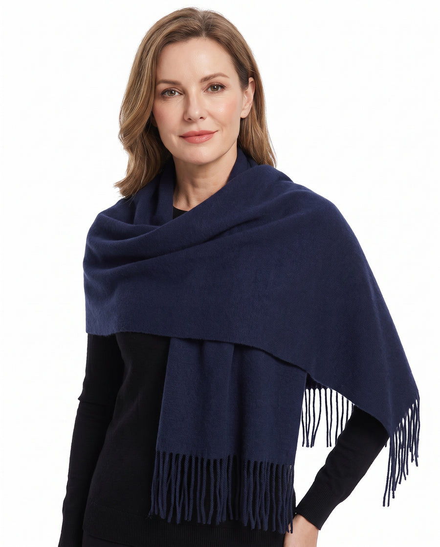 Eleanor Women's Fringed-Hem Wrap Scarf worn by model