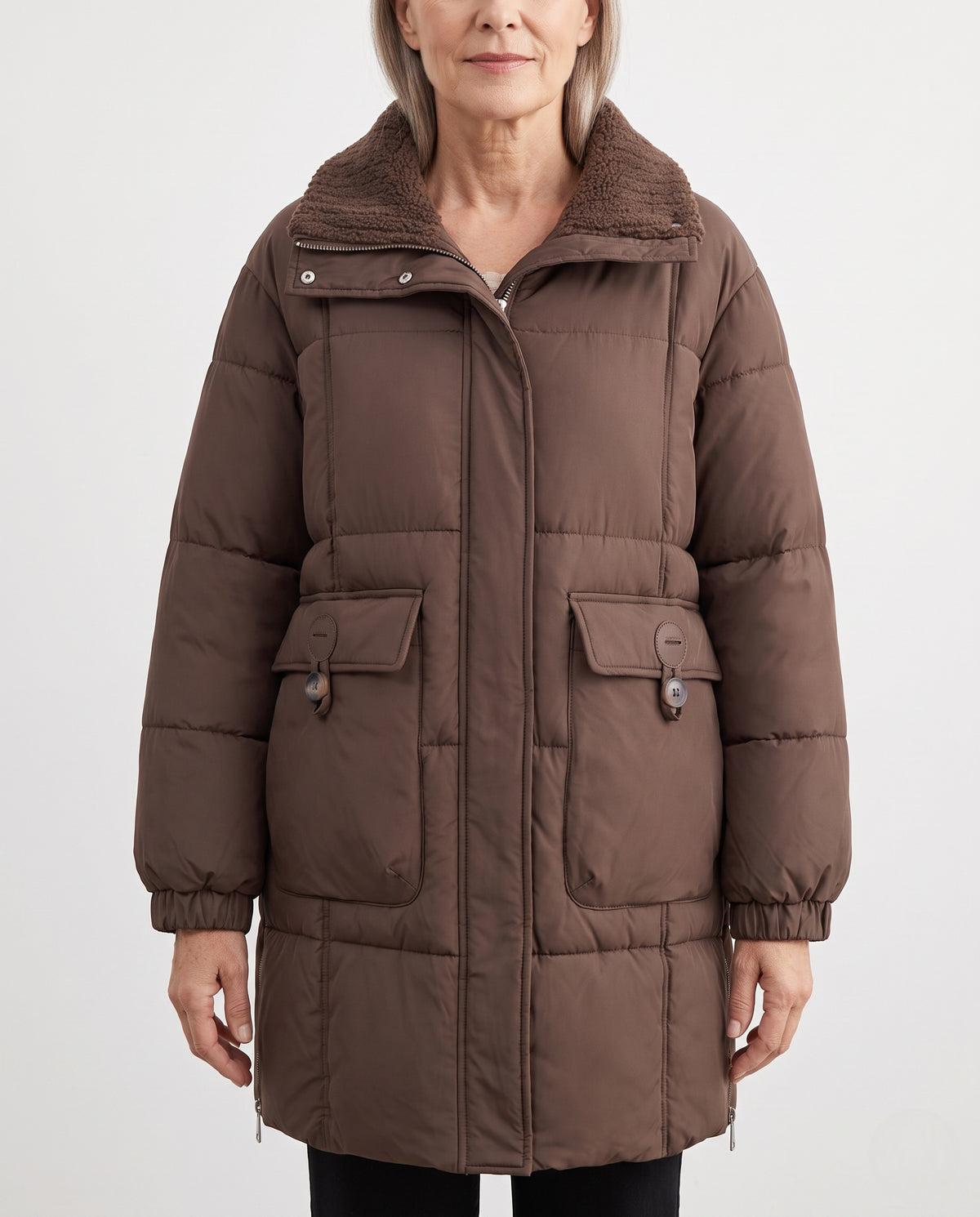 Alma Women's Quilted Puffer Coat with Teddy Collar hero image