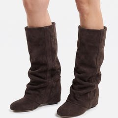 Viola slouchy round-toe knee-high boots on model