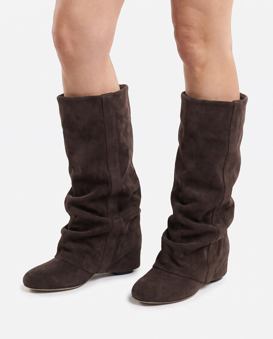 Viola slouchy round-toe knee-high boots on model