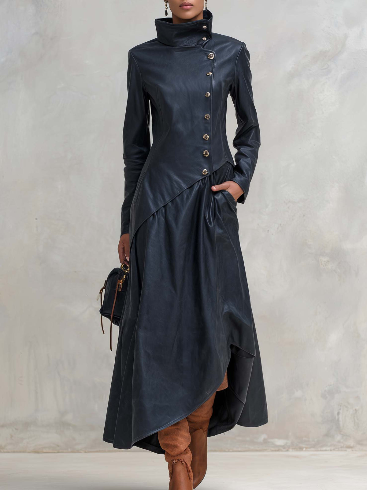 Silvia-Vera | Women's Asymmetric-Hem Leather Maxi Coat