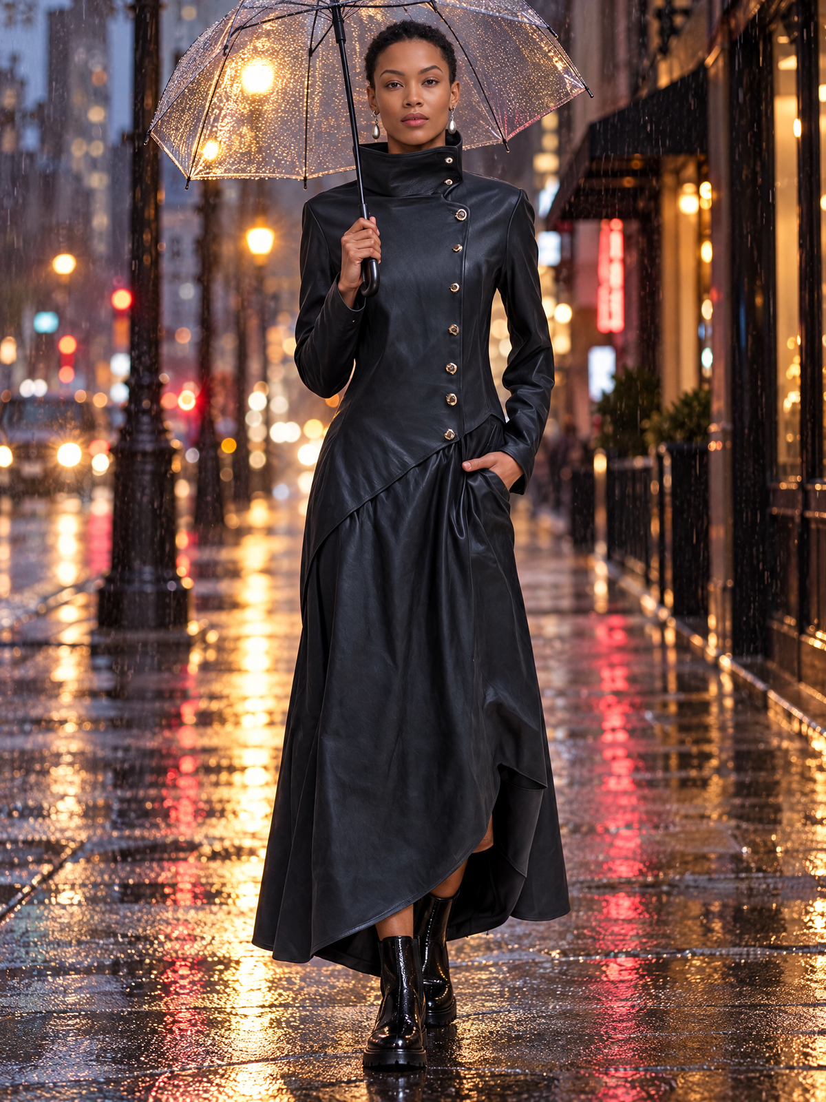 Silvia-Vera | Women's Asymmetric-Hem Leather Maxi Coat