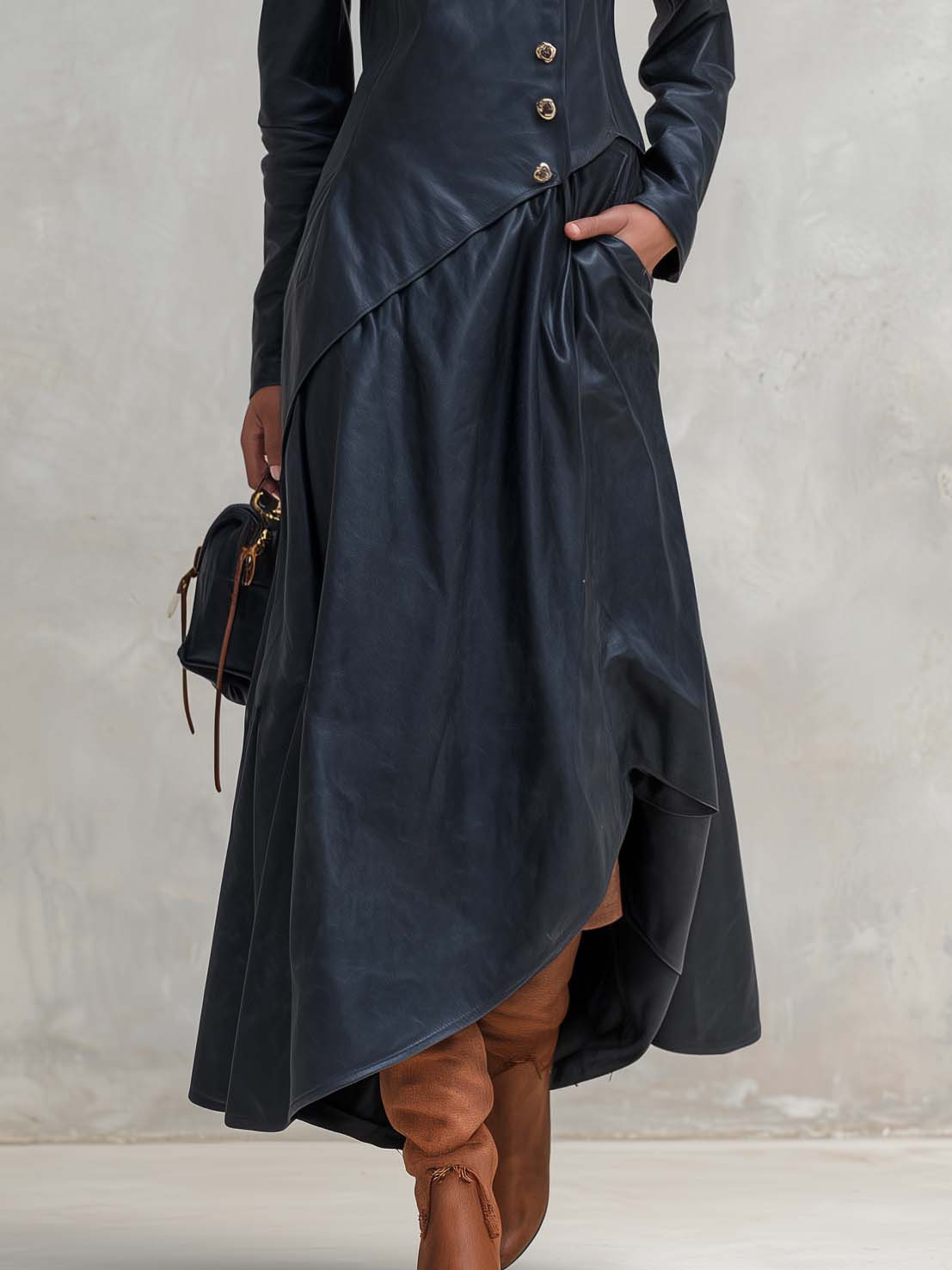 Silvia-Vera | Women's Asymmetric-Hem Leather Maxi Coat