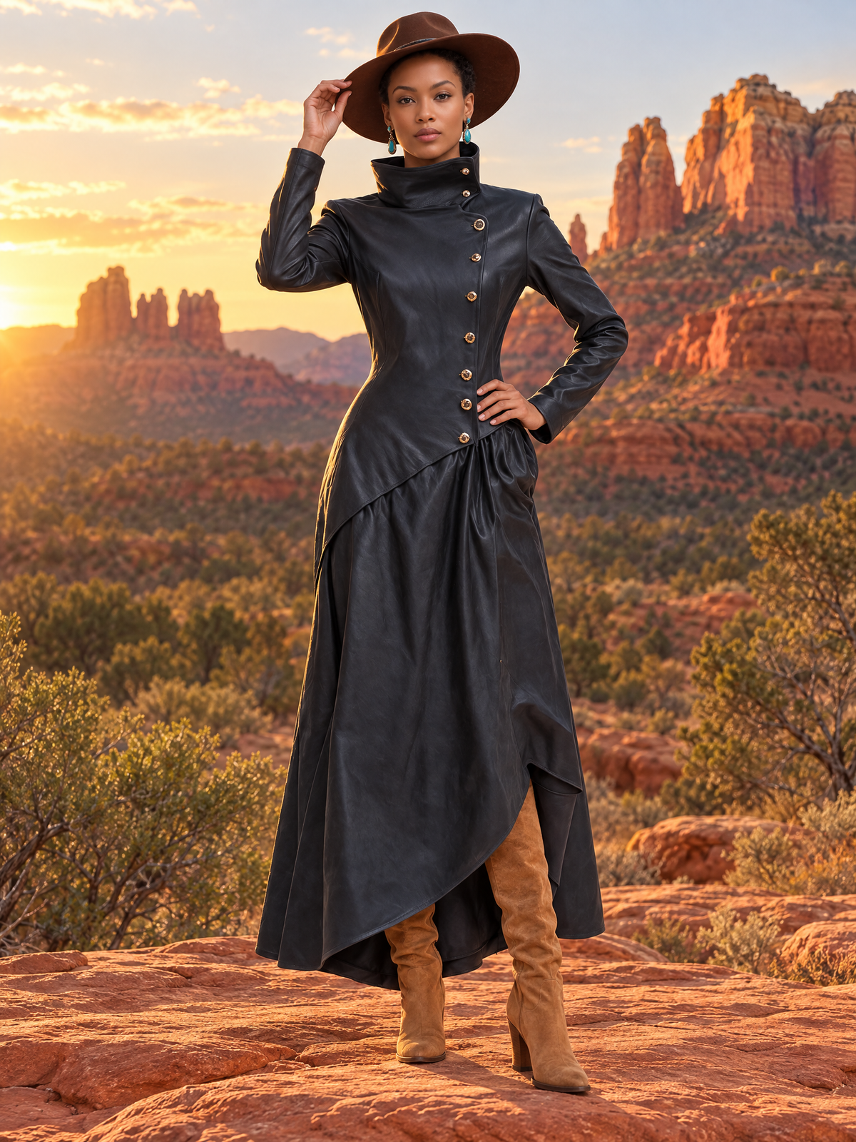 Silvia-Vera | Women's Asymmetric-Hem Leather Maxi Coat