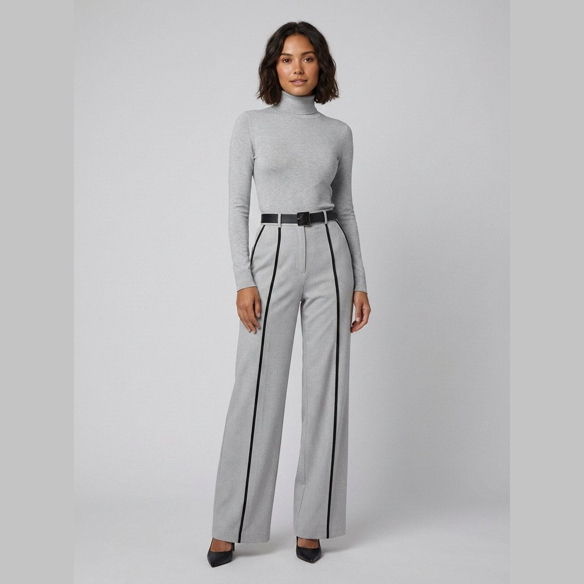Cecile | Women's Belted Knit Jumpsuit with Contrast Piping
