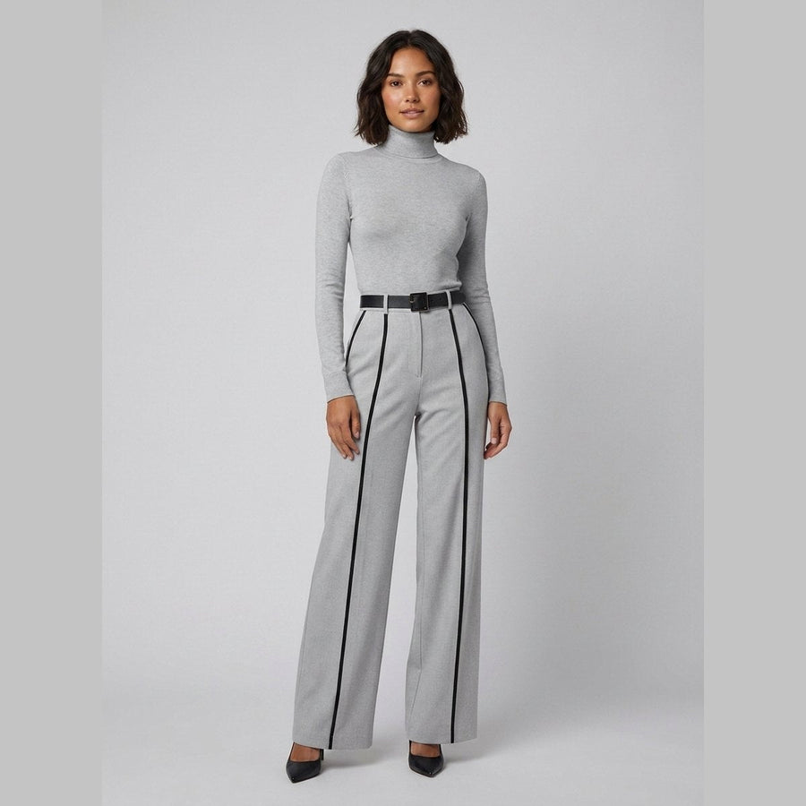 Cecile | Women's Belted Knit Jumpsuit with Contrast Piping