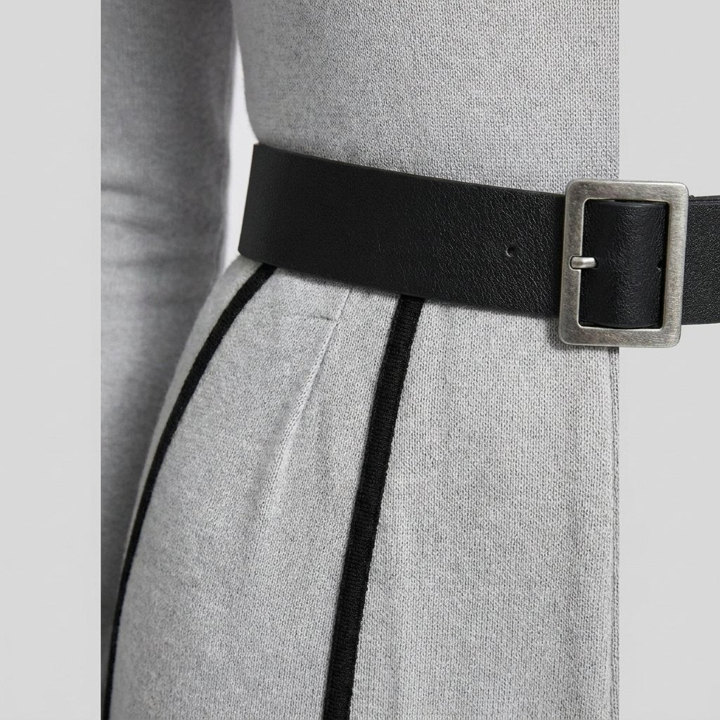 Cecile | Women's Belted Knit Jumpsuit with Contrast Piping