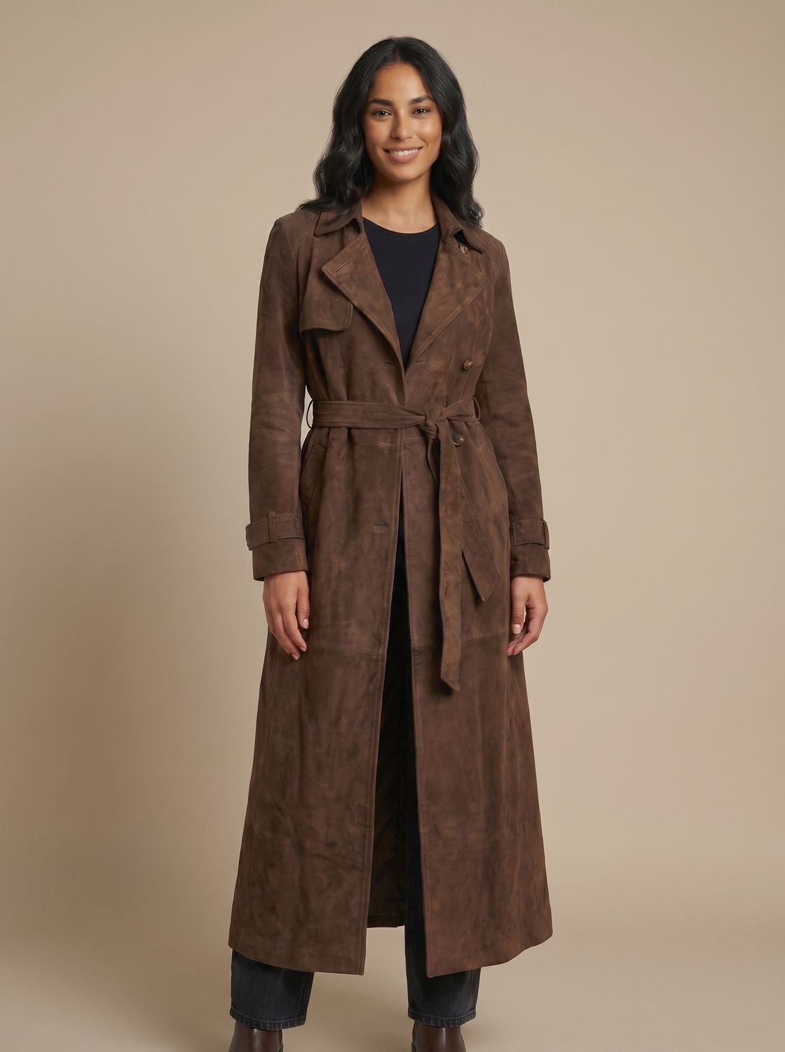 Zelda-Virginia | Women's Belted Lapel Long Trench Coat