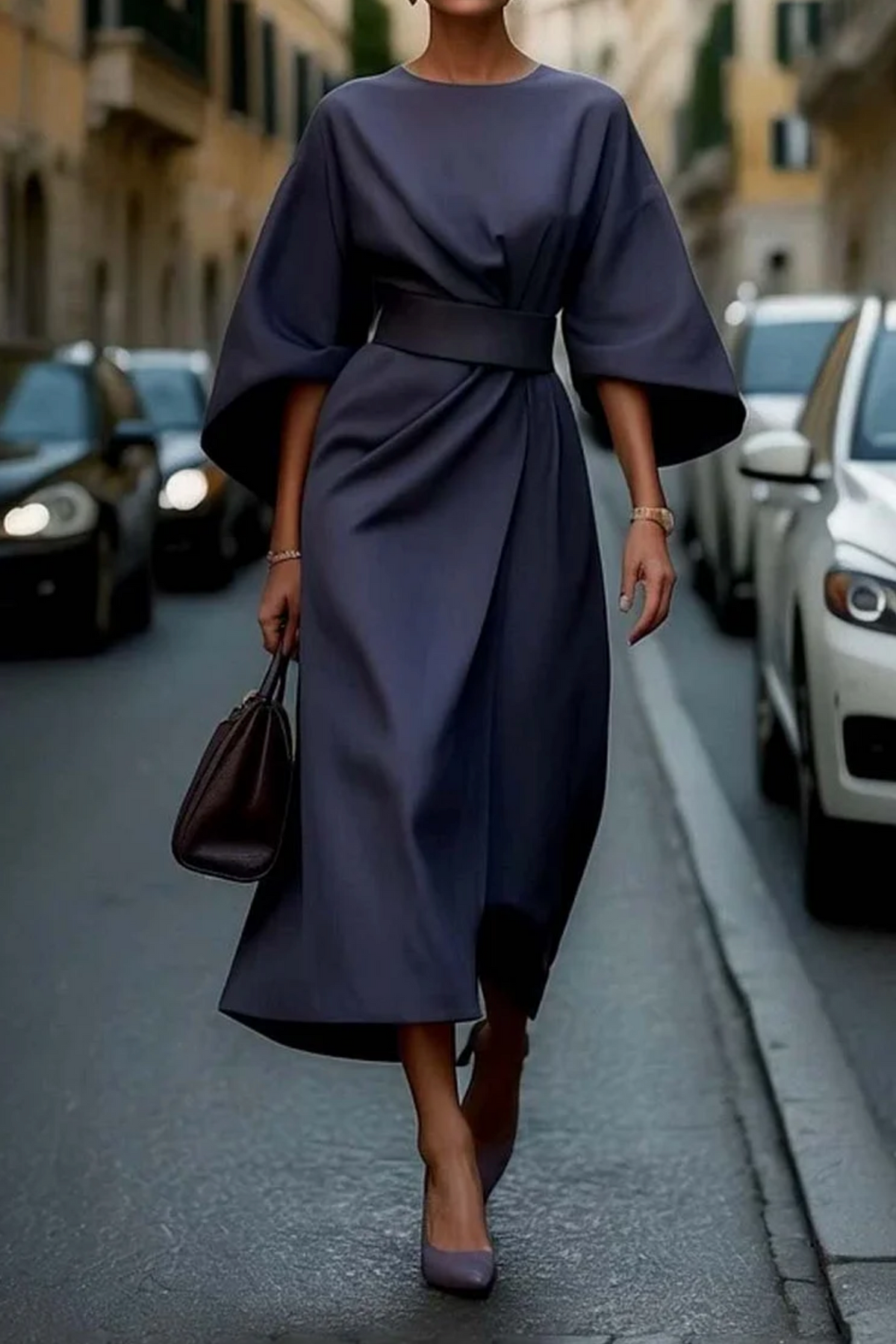 Rosemary | Women's Belted Maxi Dress with Lantern Sleeves