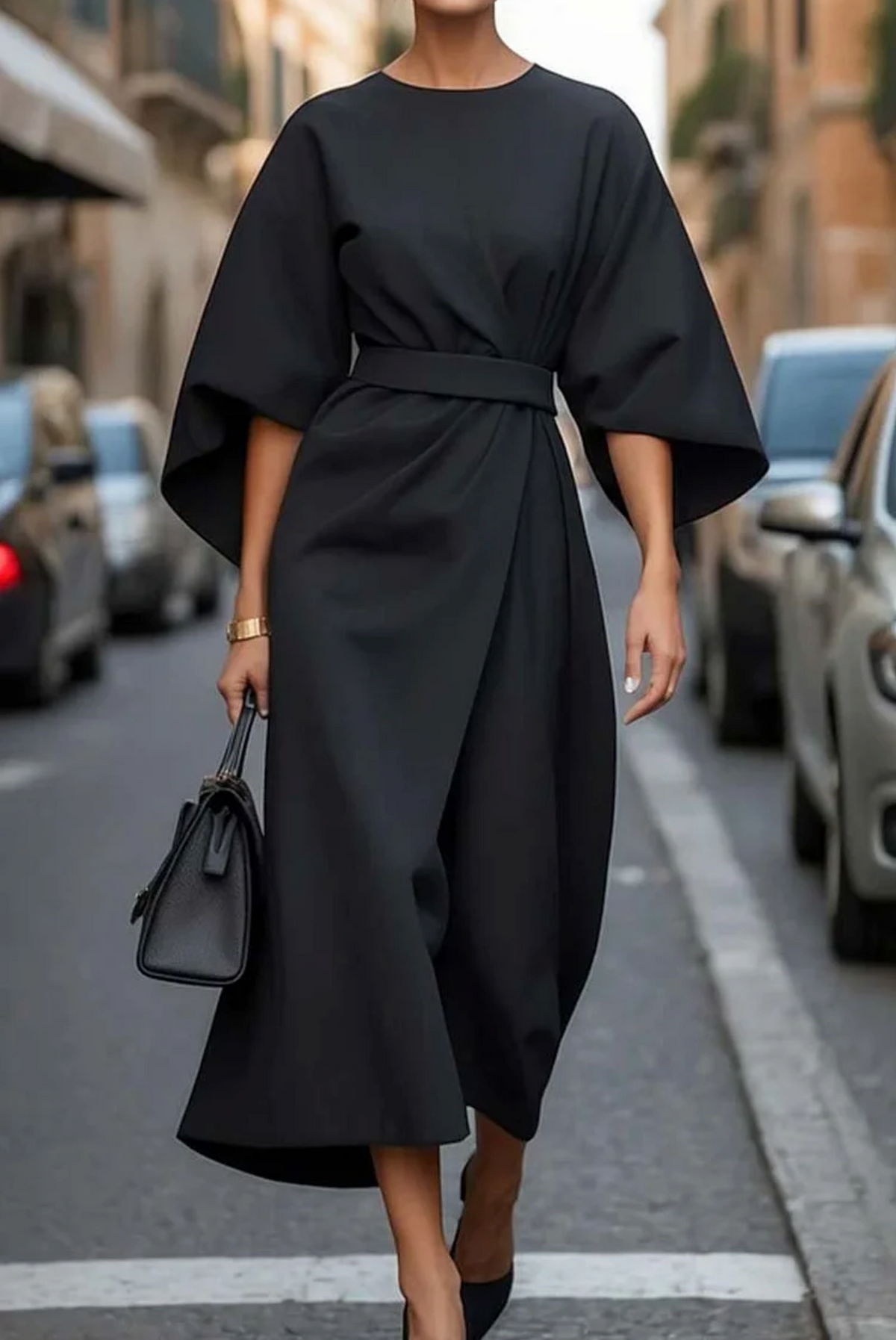 Rosemary | Women's Belted Maxi Dress with Lantern Sleeves