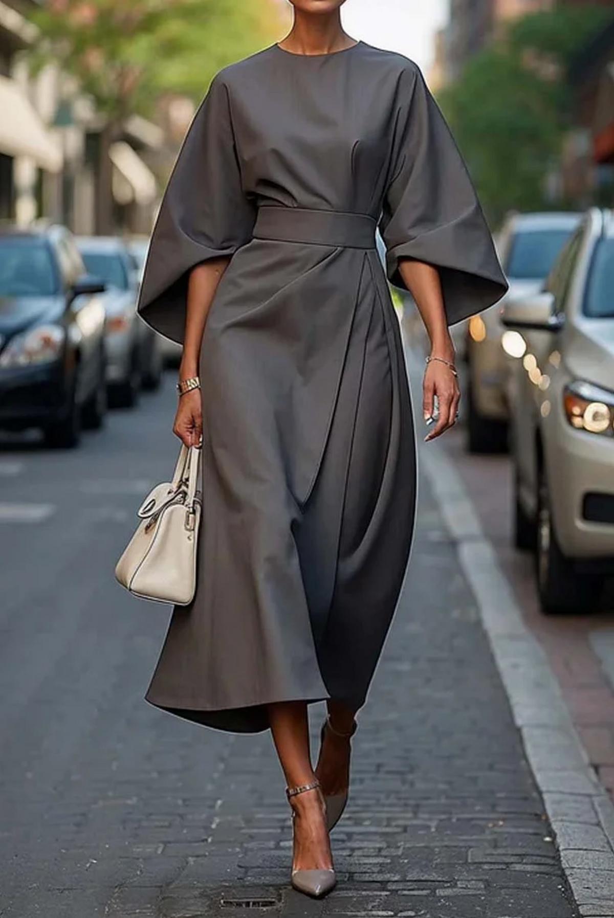 Rosemary | Women's Belted Maxi Dress with Lantern Sleeves