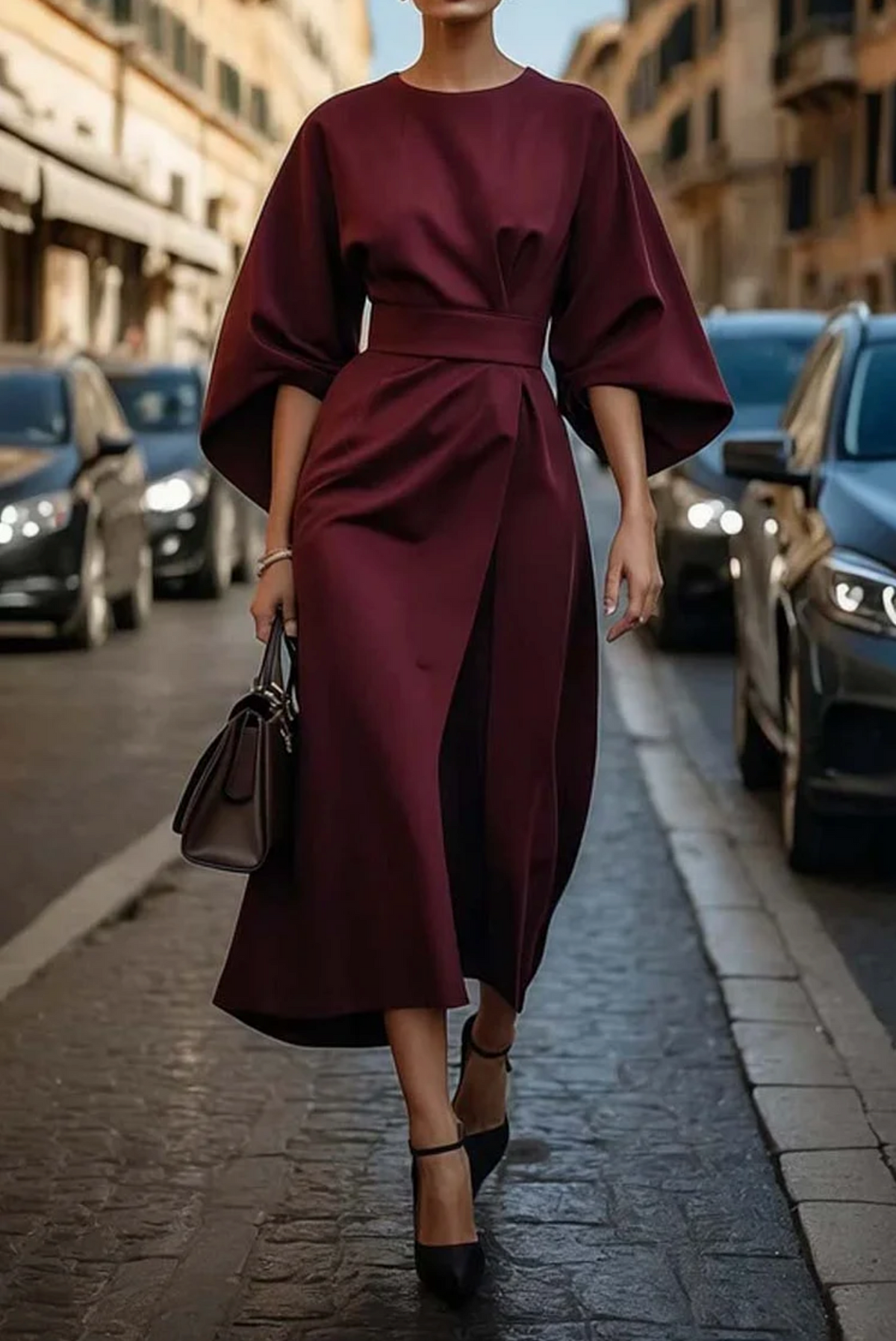 Rosemary | Women's Belted Maxi Dress with Lantern Sleeves