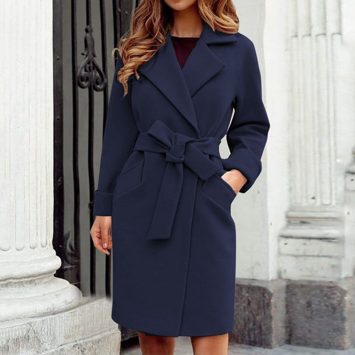 Matilda-Bridget | Women's Belted Trench Coat with Wide Lapel Collar