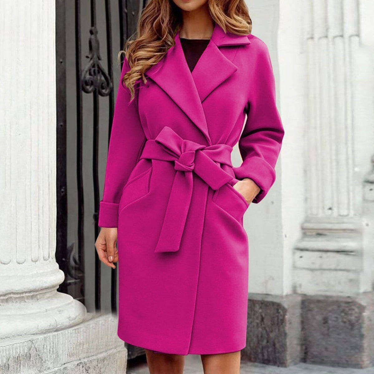 Matilda-Bridget | Women's Belted Trench Coat with Wide Lapel Collar