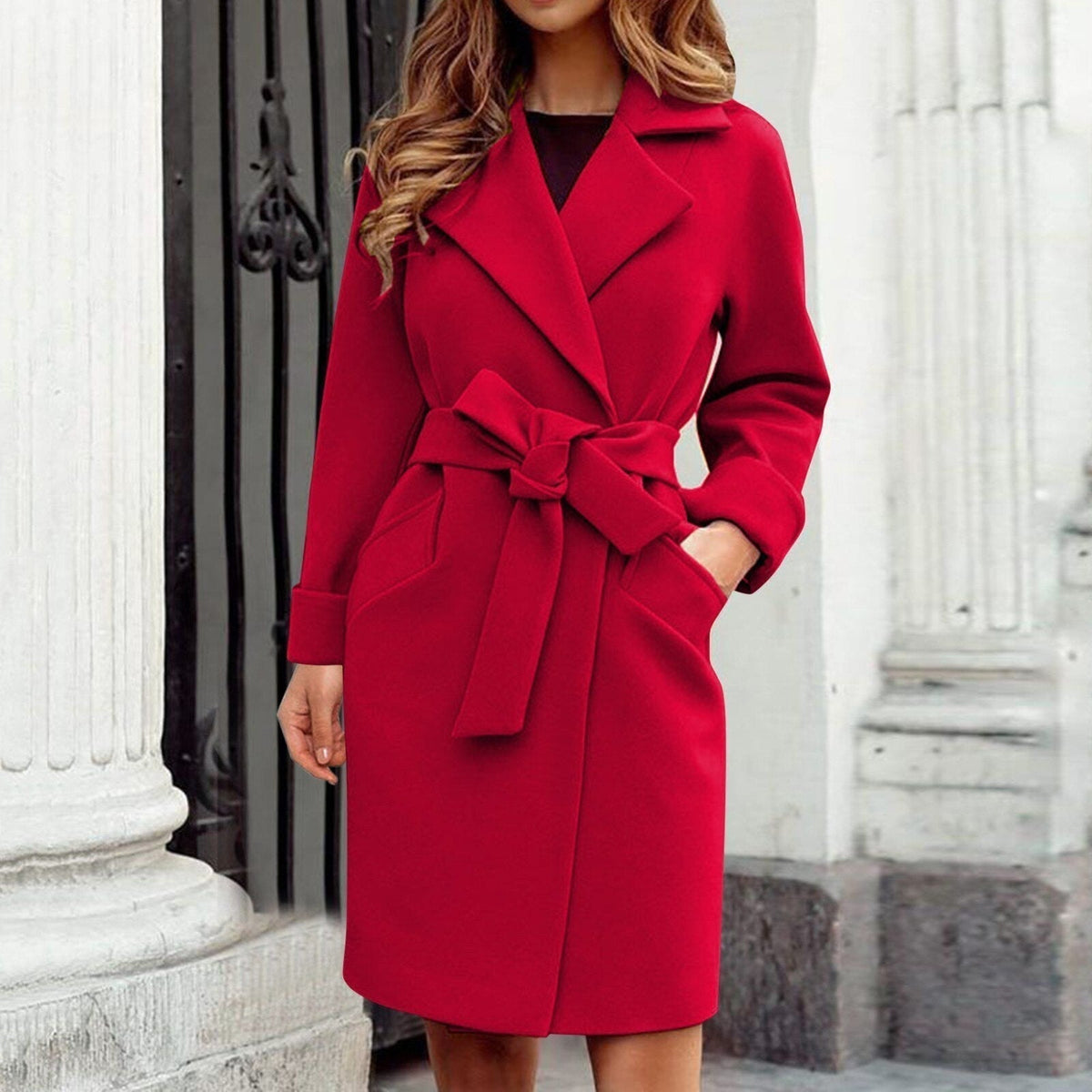 Matilda-Bridget | Women's Belted Trench Coat with Wide Lapel Collar
