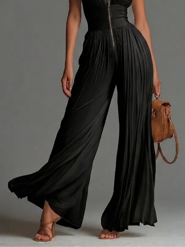 Constance | Women's Black Wide-Leg Zip-Front Jumpsuit