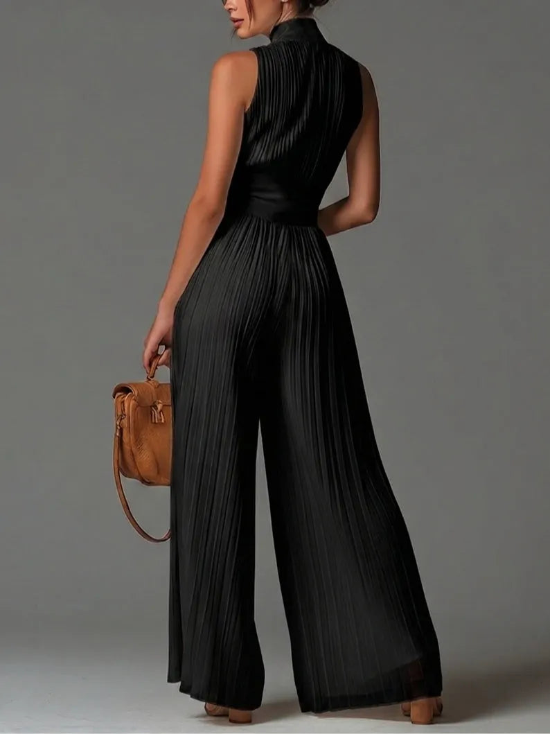 Constance | Women's Black Wide-Leg Zip-Front Jumpsuit
