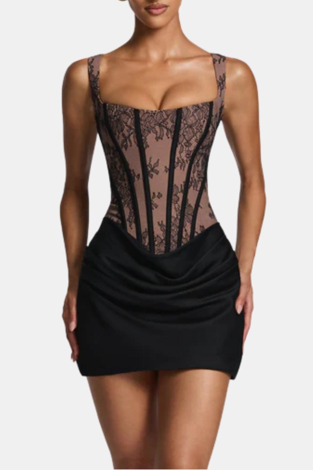 Hazel | Women's Boned Bodice Cowl Mini Dress