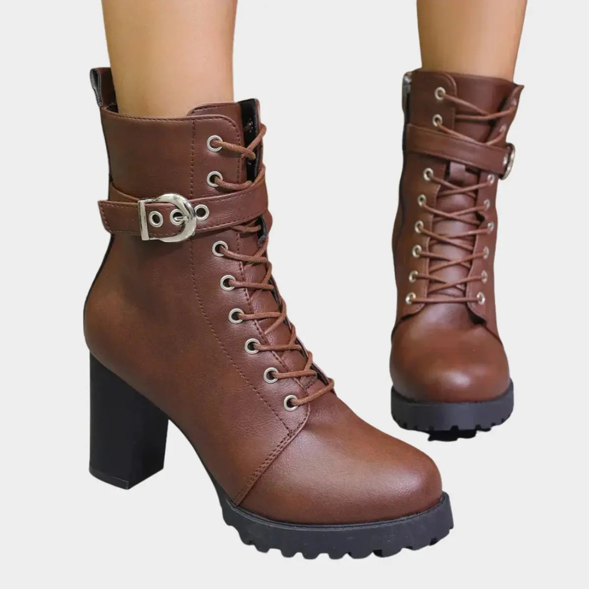 Tamara | Women's Buckle Strap Lace-Up Ankle Boots