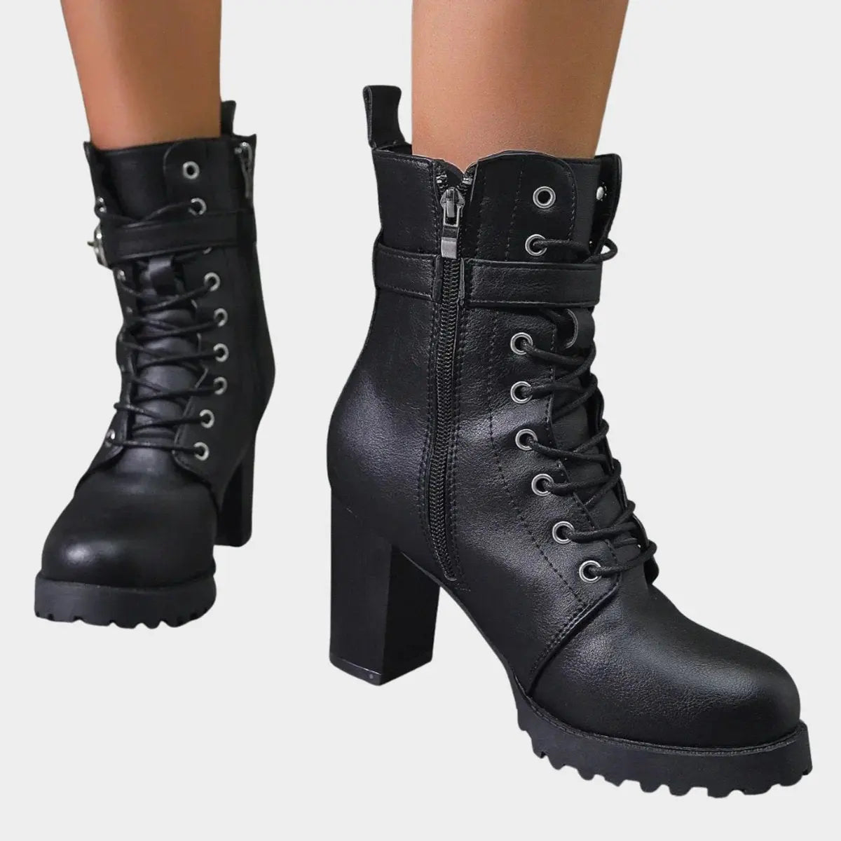 Tamara | Women's Buckle Strap Lace-Up Ankle Boots