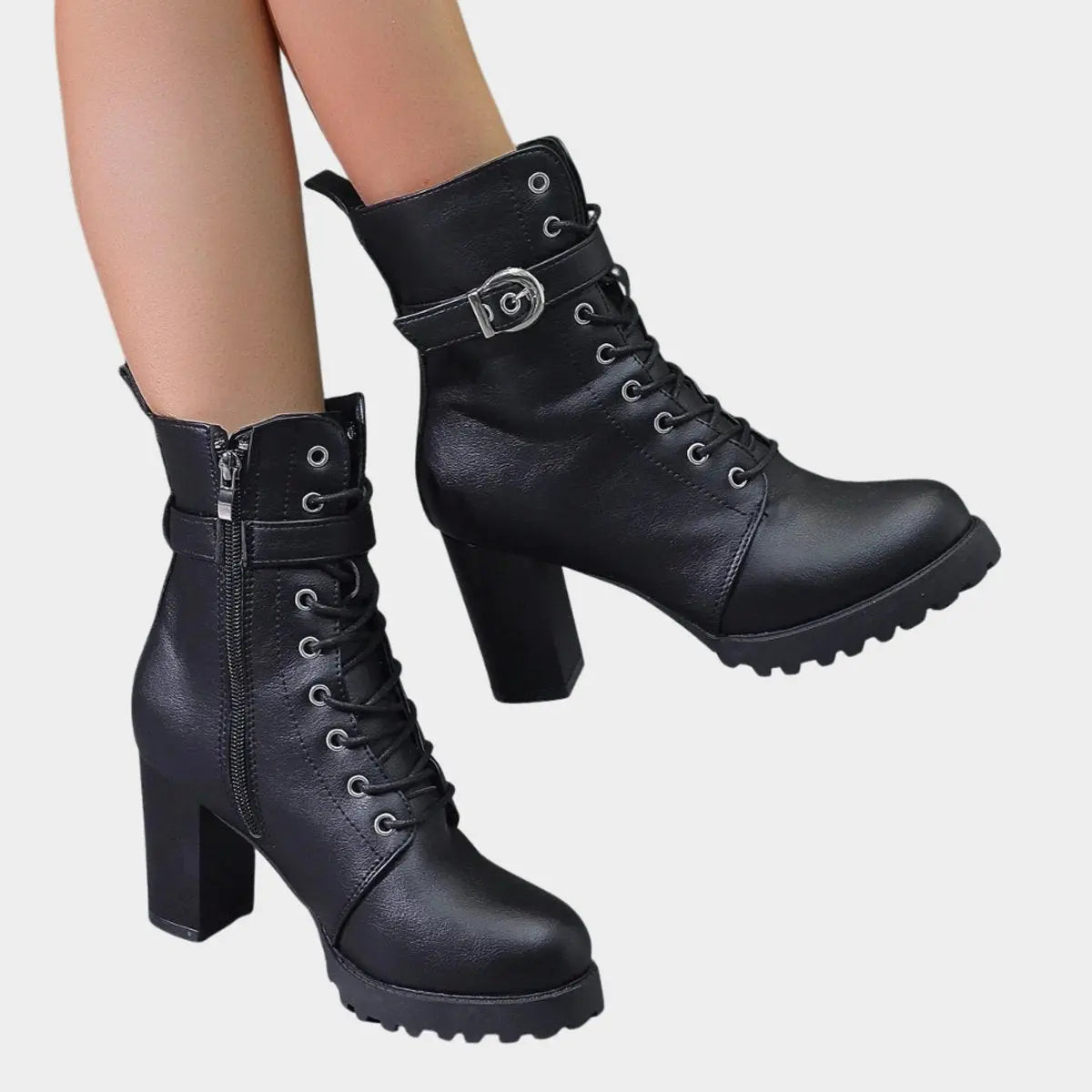 Tamara | Women's Buckle Strap Lace-Up Ankle Boots