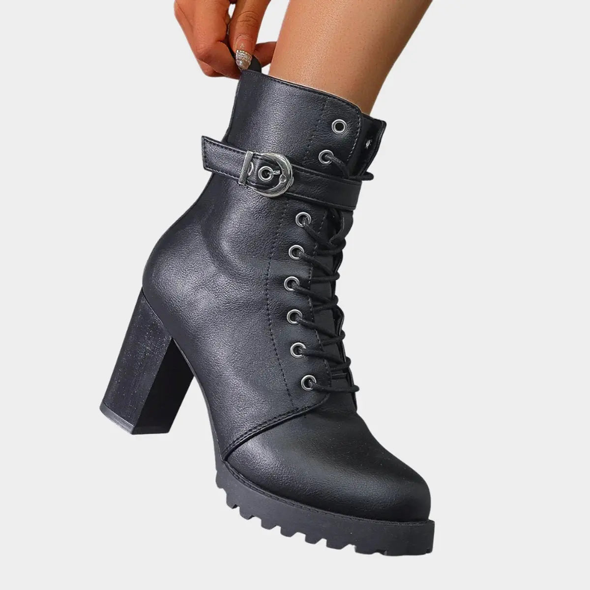 Tamara | Women's Buckle Strap Lace-Up Ankle Boots