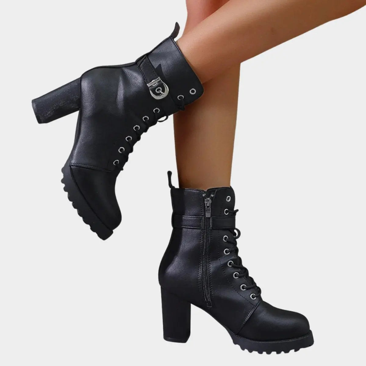 Tamara | Women's Buckle Strap Lace-Up Ankle Boots