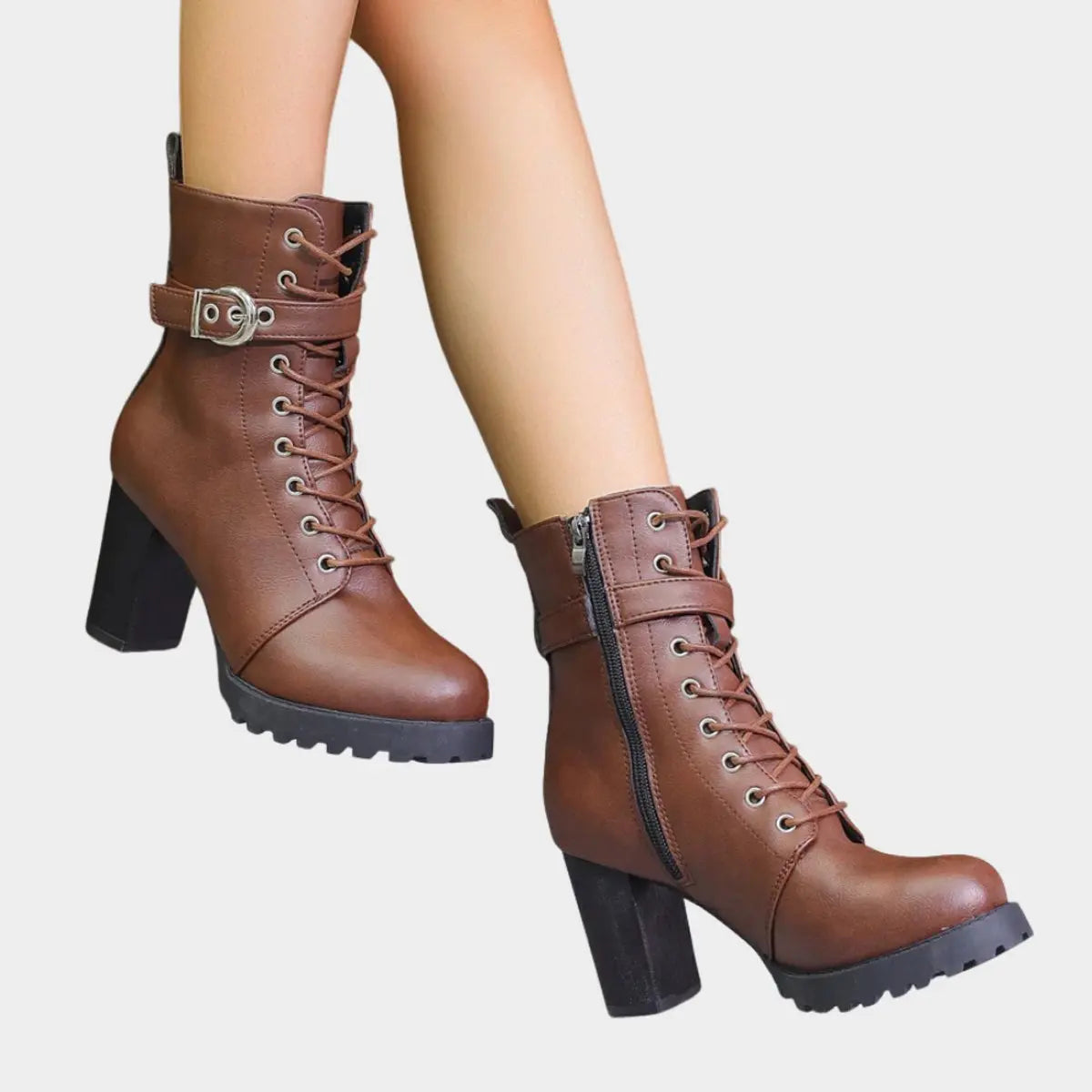 Tamara | Women's Buckle Strap Lace-Up Ankle Boots