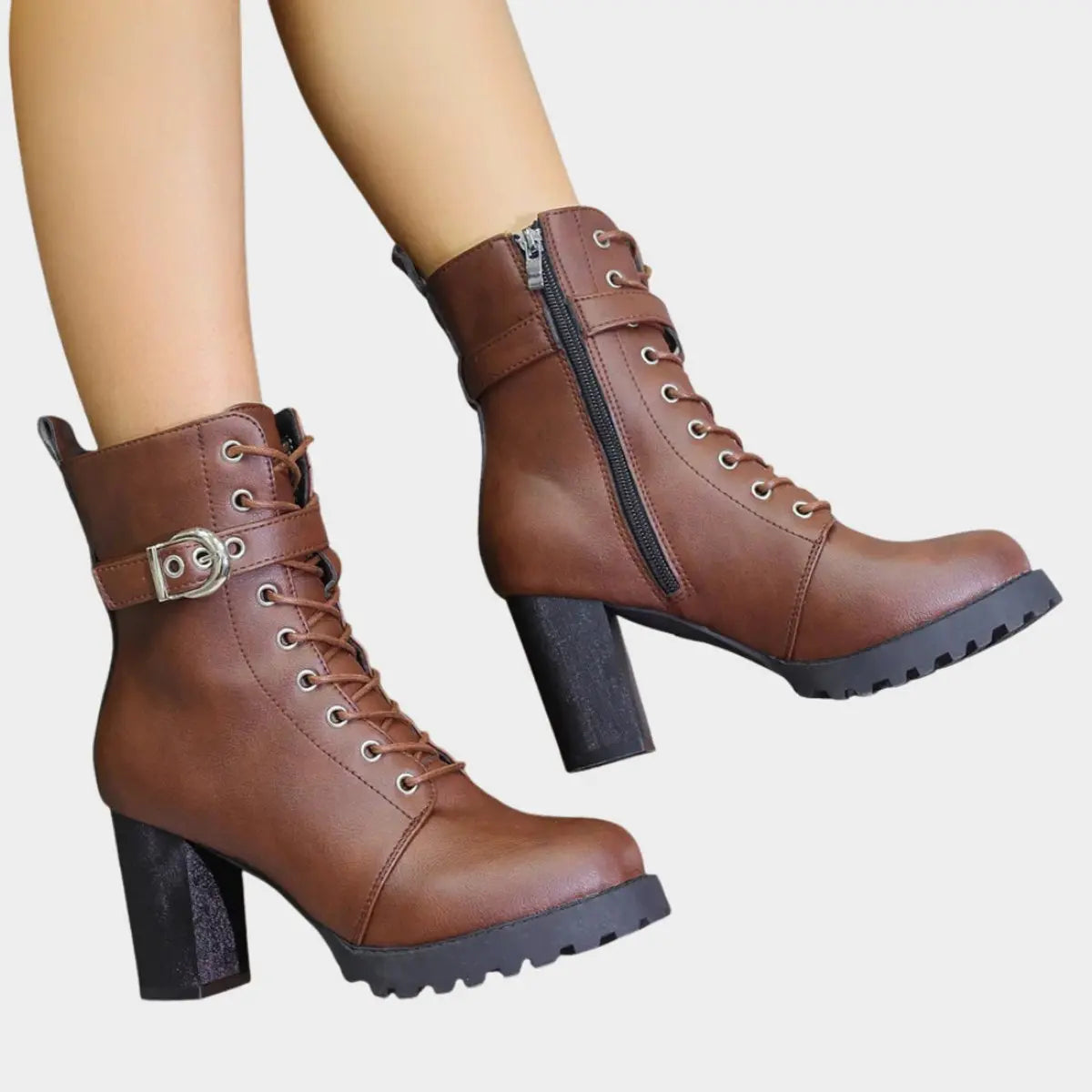 Tamara | Women's Buckle Strap Lace-Up Ankle Boots