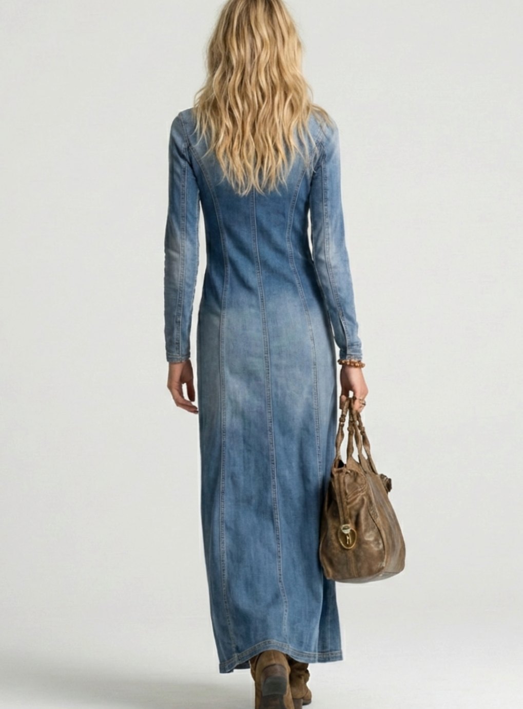 Virginia | Women's Button-Front Denim Maxi Dress