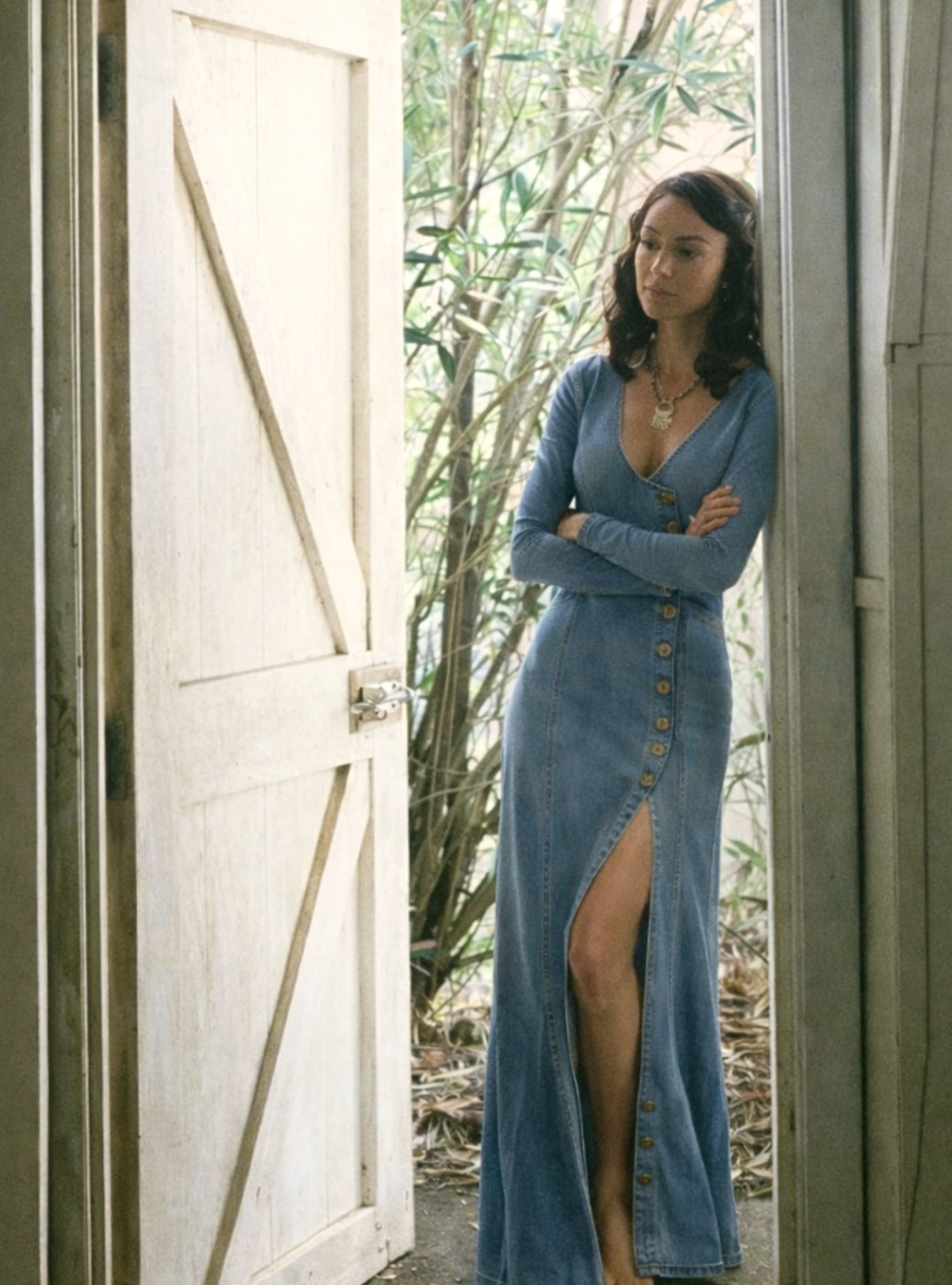 Virginia | Women's Button-Front Denim Maxi Dress